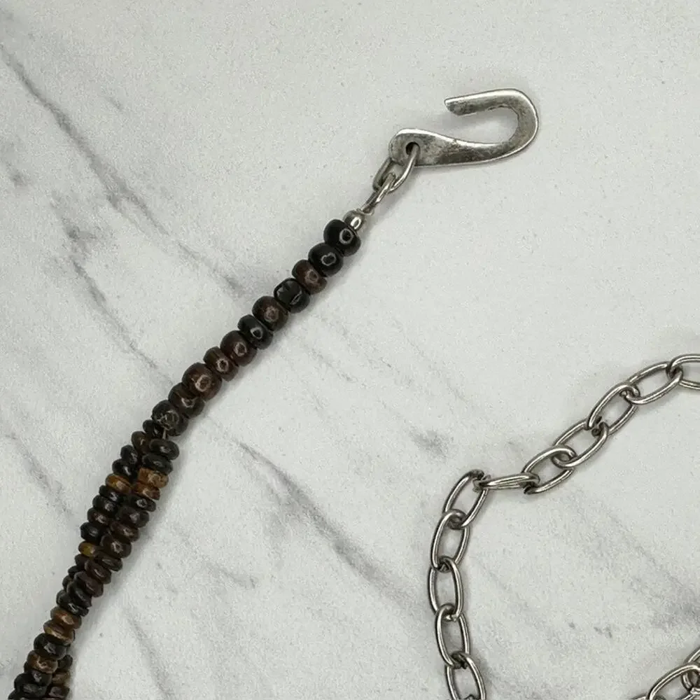 Wood Beaded Silver Tone Chain Link Belt Small/Medium (S/M) ✨